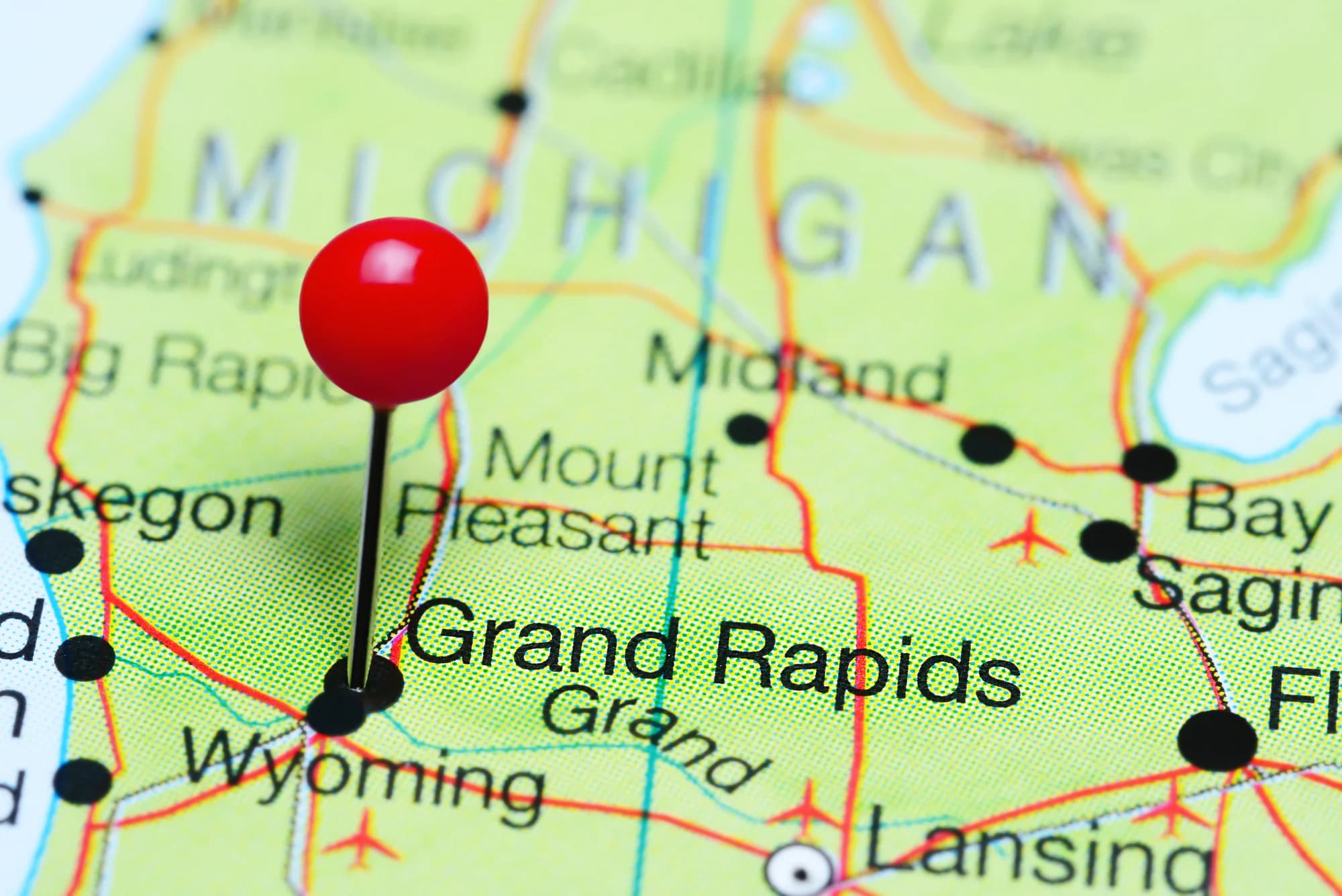 Map of Grand Rapids, Michigan area showing Mazure's HVAC service territory